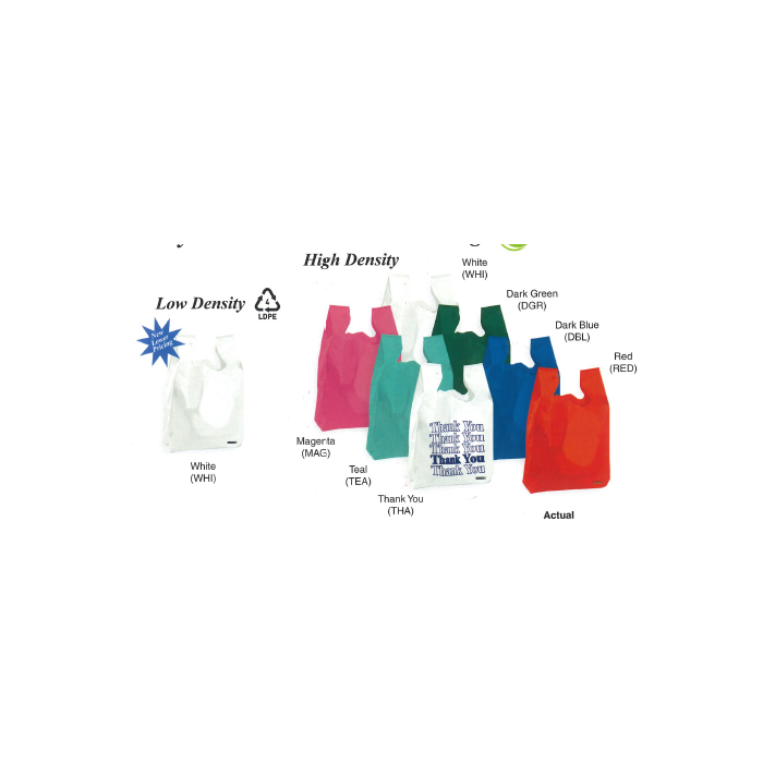 POLY T-SHIRT BAGS - 12 X 7-1/2 X 23 - TEAL - 1000/CASE - SKHD12TEA