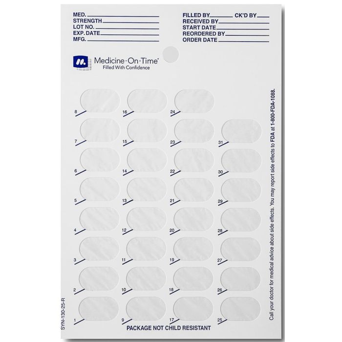 CARD - 31 DAY SINGLE DOSE - COUNTDOWN - SYNMED-BACK - 500/CASE - SYN130-25-R-J
