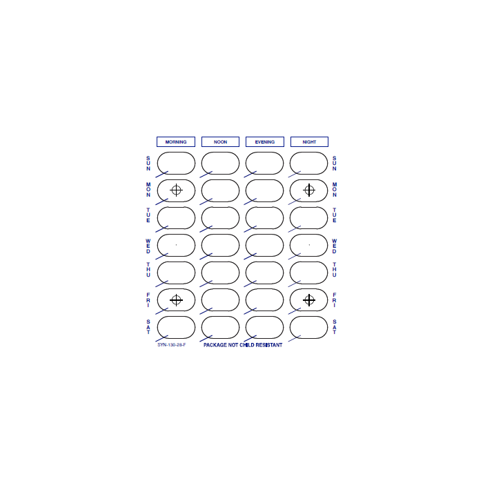 CARD - 28 DAY - WEEKLY - SYNMED-FRONT WITH LARGE BLISTER - 500/CASE - SYN130-28L-J