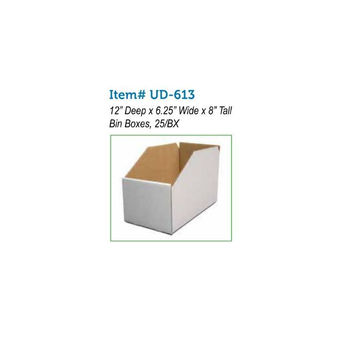 BIN BOX - OPEN TOP - 12 X 625 X 8 - WHITE - 25/PACK - UD-613-J