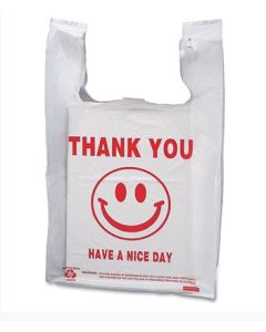 T-SHIRT BAG - HIGH DENSITY - 8 X 5 X 16 - SMILEY FACE - 5 MIL - 12-49W