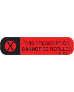 WARNING LABEL - 1-9/16 X 3/8 - THIS PRESCRIPTION CANNOT BE REFILLED - 127