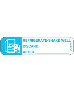 WARNING LABEL - 1-9/16 X 3/8 - REFRIGERATE SHAKE WELL - 12X