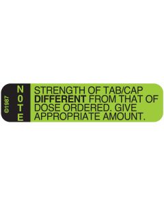 WARNING LABEL - 1-9/16 X 3/8 - NOTE: STRENGTH OF TAB/CAP - 1356