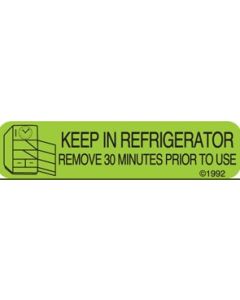 WARNING LABEL 1-9/16 X 3/8 KEEP IN REFRIGERATOR REMOVE 30 MINUTES PRIOR TO USE