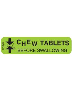 WARNING LABEL - 1-9/16 X 3/8 - CHEW TABLETS BEFORE SWALLOWING - 158