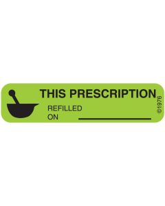 WARNING LABEL - 1-9/16 X 3/8 - THIS PRESCRIPTION REFILLED ON___ - 185