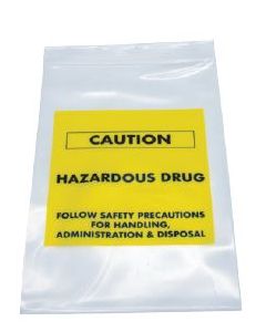 RECLOSABLE ZIP BAG - CAUTION HAZARDOUS DRUG - 7 X 10 - 4 MIL - 100/PACK - AMSH1710