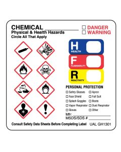 LABEL - 2-1/2 X 2-1/2 - GHS CHEMICAL HAZARD - GH1301-J