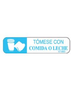 WARNING LABEL - 1-9/16 x 3/8 - SPANISH - TAKE WITH FOOD OR MILK - HG338