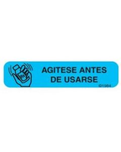 WARNING LABEL - 1-9/16 x 3/8 - SPANISH - SHAKE BEFORE USE - HG49