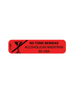 WARNING LABEL - 1-9/16 x 3/8 - SPANISH - DO NOT DRINK ALCOHOLIC