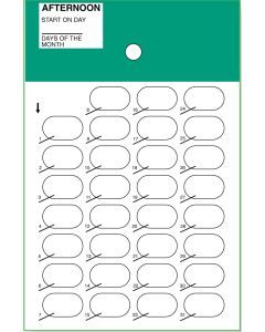 CARD - 31 DAY HEAT SEAL - CALENDAR MEALTIME - AFTERNOON - 500/CASE - J300-44