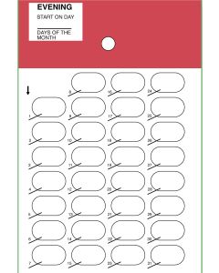 CARD - 31 DAY HEAT SEAL - CALENDAR MEALTIME - EVENING - 500/CASE - J300-45