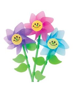 SMILE FACE FLOWER PINWHEEL - 10 STICK, 4-1/2 WHEEL - 36/PACK - MB5793