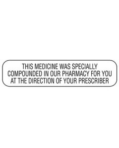 WARNING LABEL - 1-9/16 X 3/8 - SPECIALLY COMPOUNDED - P-COMPOUND