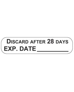 WARNING LABEL - 1-9/16 X 3/8 - DISCARD AFTER 28 DAYS - EXP DATE________ - P-D28