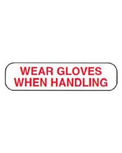 WARNING LABEL - 1-9/16 X 5/16 - WEAR GLOVES WHEN HANDLING - P-WEARGLOVES