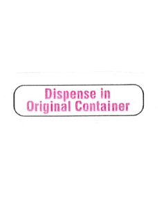 WARNING LABEL - 1-9/16 X 3/8- DISPENSE IN - PM1DISPENSE