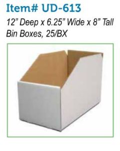 BIN BOX - OPEN TOP - 12 X 625 X 8 - WHITE - 25/PACK - UD-613-J