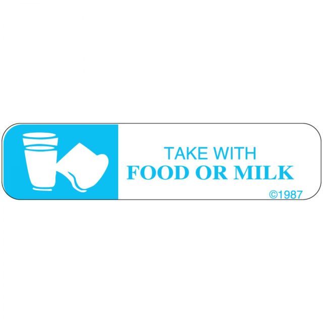 WARNING LABEL - 1-9/16 X 3/8 - TAKE WITH FOOD OR MILK - 1338