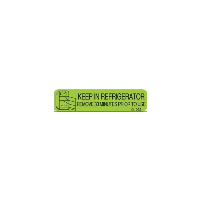 WARNING LABEL 1-9/16 X 3/8 KEEP IN REFRIGERATOR REMOVE 30 MINUTES PRIOR TO USE