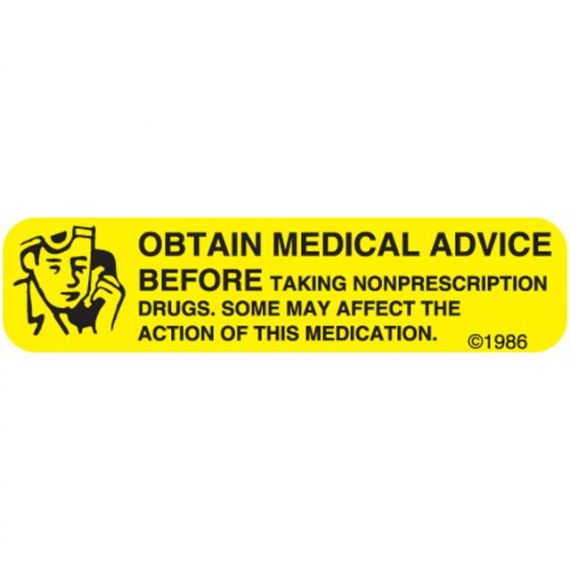 WARNING LABEL - 1-9/16 X 3/8 - OBTAIN MEDICAL ADVICE - 14W