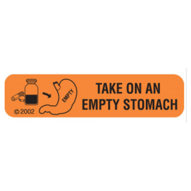 WARNING LABEL - 1-9/16 X 3/8 - TAKE ON AN EMPTY STOMACH - 1742