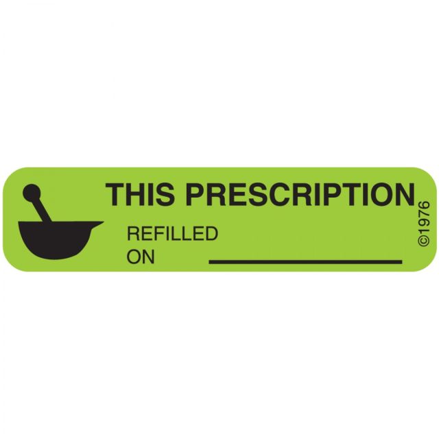 AUXILIARY LABEL - 1-9/16 X 3/8 - THIS PRESCRIPTION REFILLED ON___ - 185