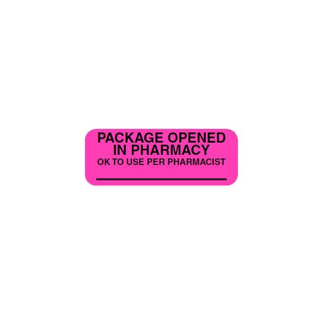 *AUXILIARY LABEL PM12 - 1-11/16 X 5/8 - PACKAGE OPENED IN PHARMACY
