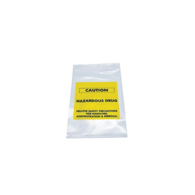 RECLOSABLE ZIP BAG - CAUTION HAZARDOUS DRUG - 6 X 9 - 4 MIL - 100/PACK - AMSH169