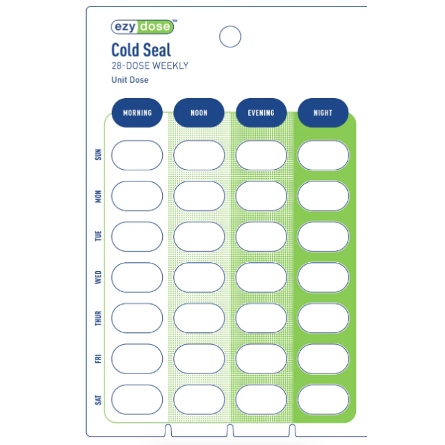 CARD - 28 DOSE UNIT DOSE COLD SEAL - WEEKLY - 500/CASE - AP90700
