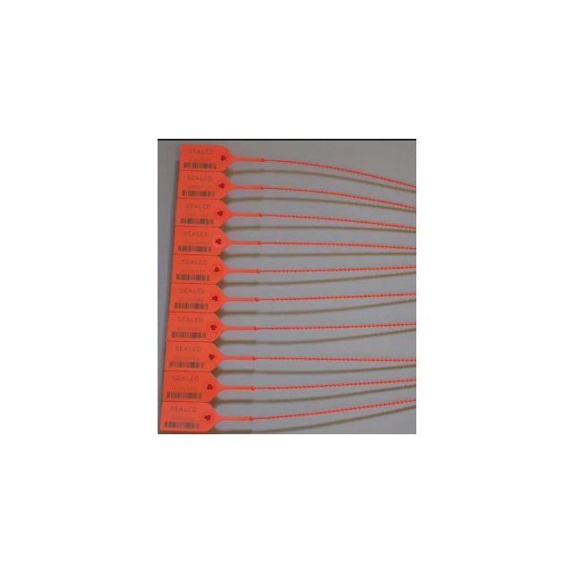 PULL TIGHT SECURITY SEAL - ADJUSTABLE - W/BARCODE - NUMBERED - ORANGE - 100/PACK