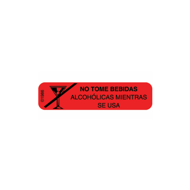 WARNING LABEL - 1-9/16 x 3/8 - SPANISH - DO NOT DRINK ALCOHOLIC