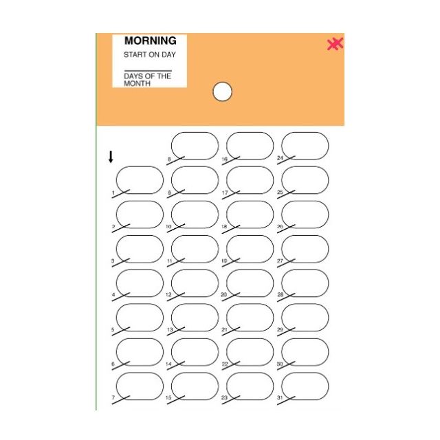 CARD - 31 DAY HEAT SEAL - CALENDAR MEALTIME - MORNING - 500/CASE