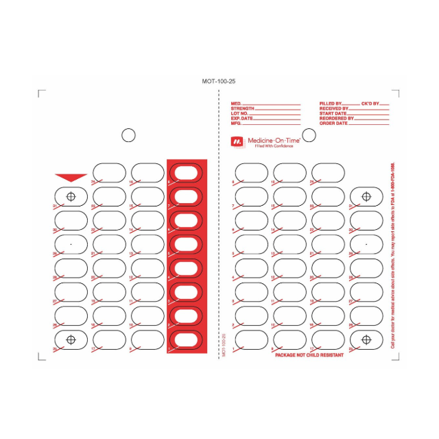 CARD - 31 DAY HEAT SEAL - COUNTDOWN - RED - 500/CASE - MOT-100-25-J