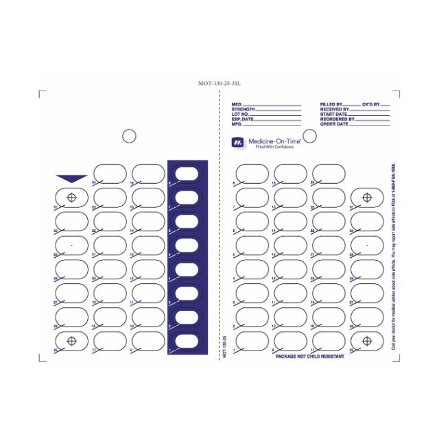 CARD - 31 DAY HEAT SEAL - COUNTDOWN - BLUE - 500/CASE - MOT-130-25-J