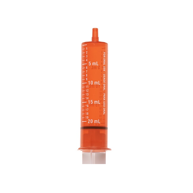 ORAL SYRINGE 20ML- AMBER W/WHITE MARKINGS W/TIP CAP