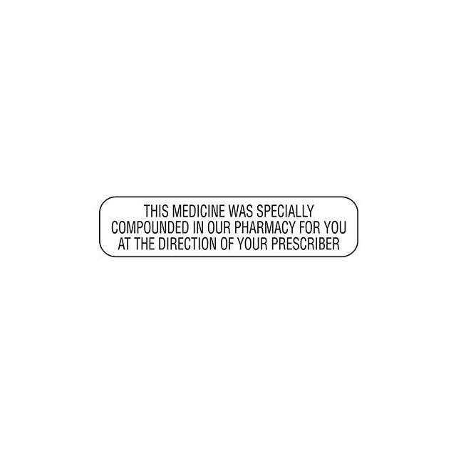 WARNING LABEL - 1-9/16 X 3/8 - SPECIALLY COMPOUNDED - P-COMPOUND