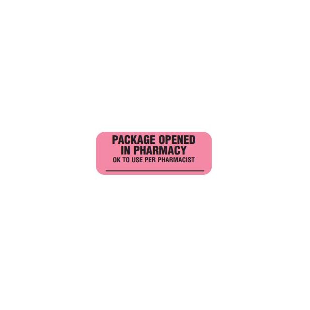 WARNING LABEL - 1-11/16 X 5/8 - PACKAGE OPENED IN PHARMACY - P-PKGOPEN
