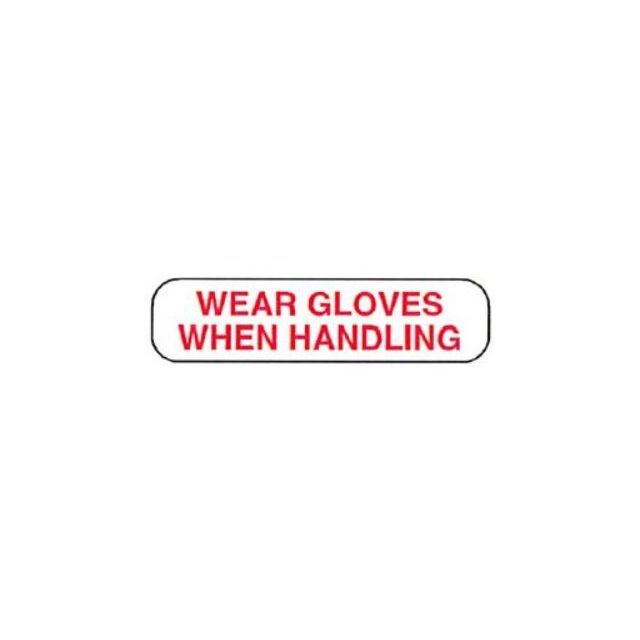 WARNING LABEL - 1-9/16 X 5/16 - WEAR GLOVES WHEN HANDLING - P-WEARGLOVES