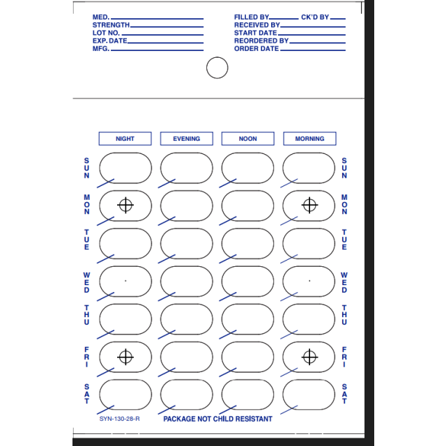 SYNMED 28 DOSE WEEKLY CARD REAR - 500/CASE - SYN130-28-R-J
