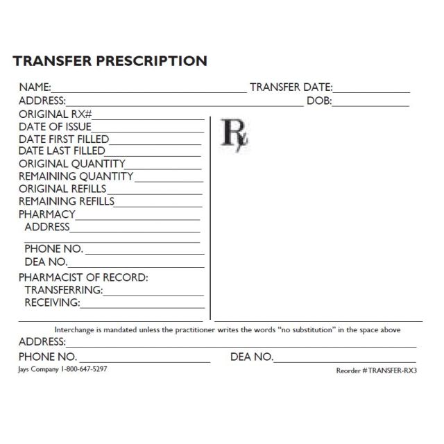 RX TRANSFER FORMS - 4-1/4 X 5-1/2 - MASSACHUSETTS - TRANSFER-RX3