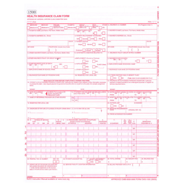 LASER HCFA 1500 CLAIM FORM - CF6-N-LASER