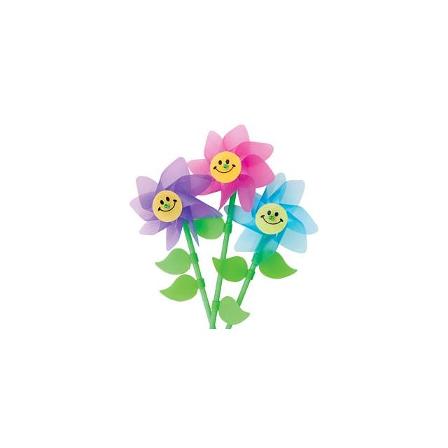 SMILE FACE FLOWER PINWHEEL 4 1/2 WHEEL 10 STICK - MB5793