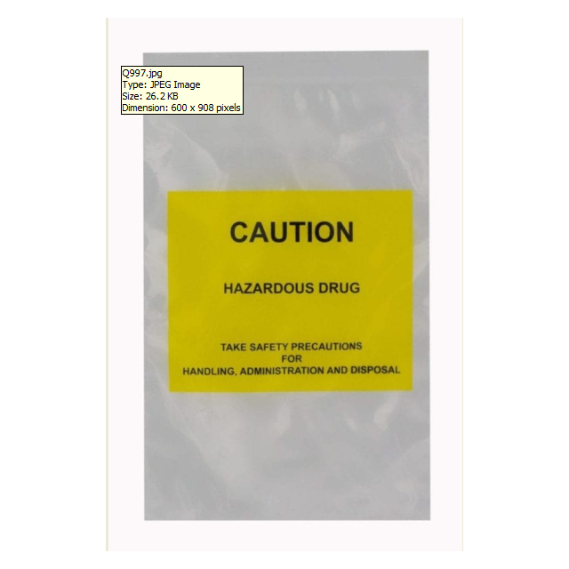 Q998 BAG; CAUTION HAZARDOUS DRUG 12" X 15" 4ML  500/CS - Q998