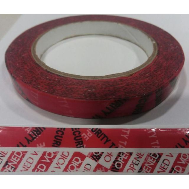 SECURITY TAPE - RED WITH BLACK AND WHITE IMPRINT 1/2 X 72 YDS/ROLL - SECURITY-TAPE