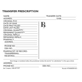 MASSACHUSETTS RX TRANSFER FORMS 10 PADS/PACK