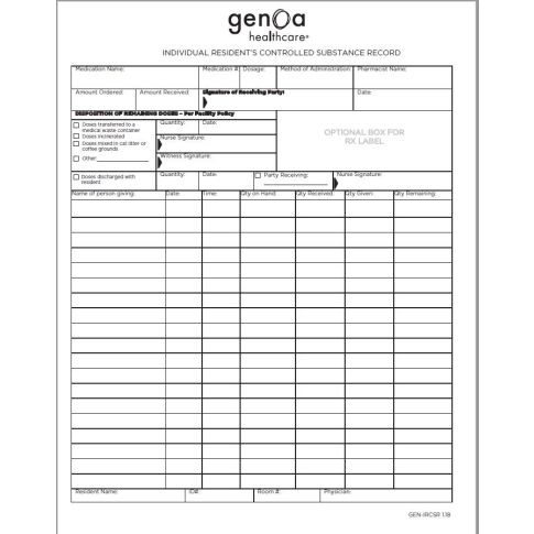 CUSTOM GENOA HEALTHCARE INDIVIDUAL RESIDENTS CONTROLLED SUBSTANCE RECORD